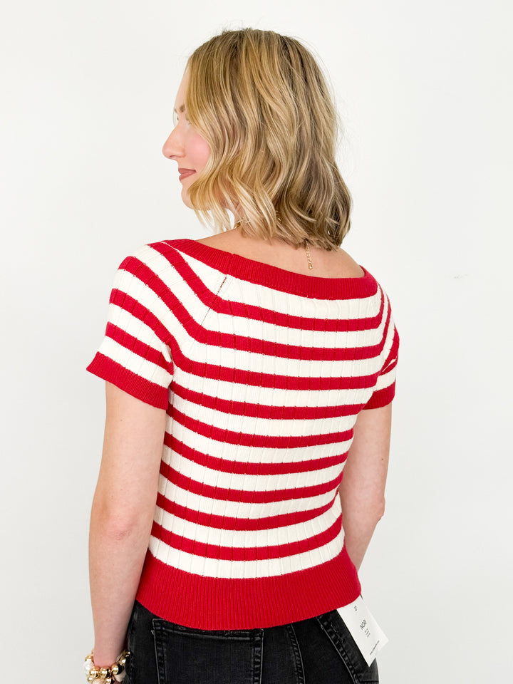 Lisa - Boat Neck Striped Knit Top