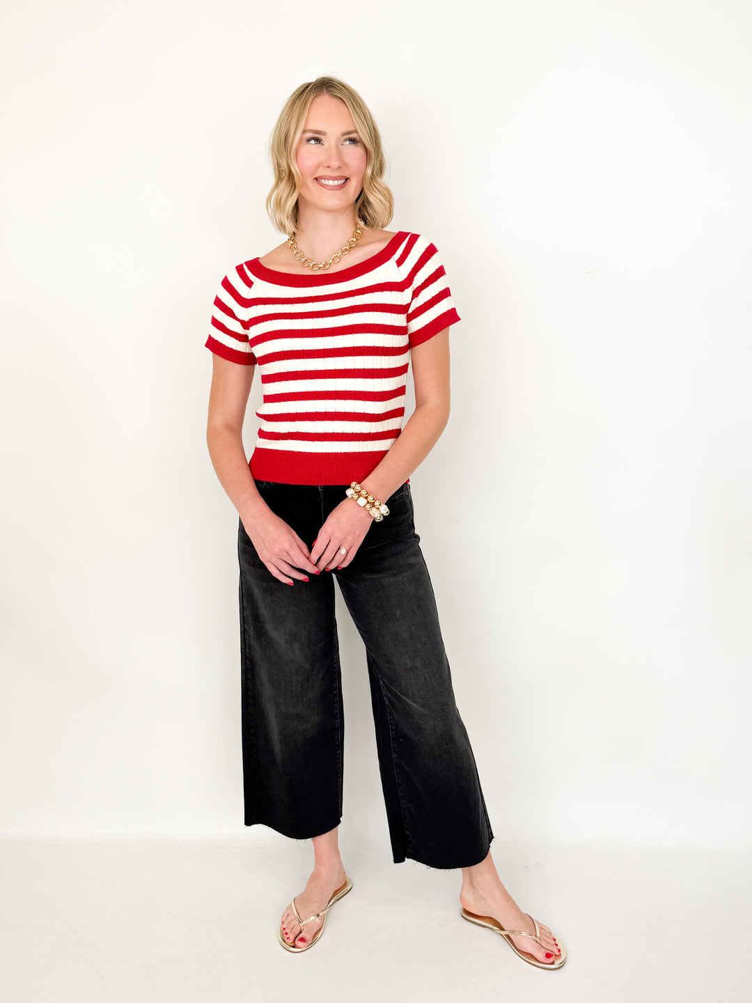 Lisa - Boat Neck Striped Knit Top