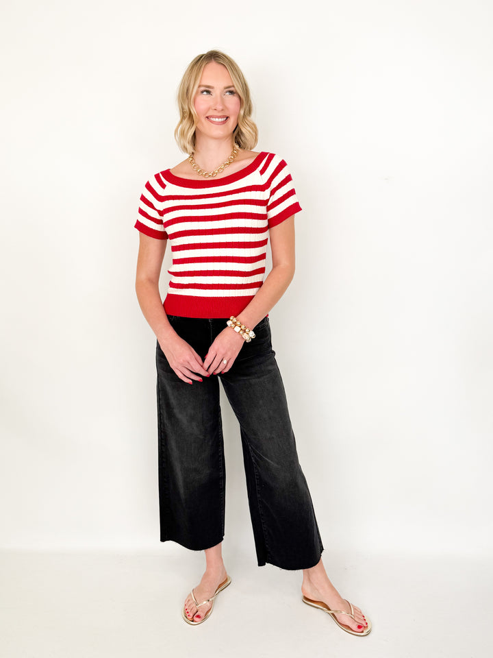 Lisa - Boat Neck Striped Knit Top