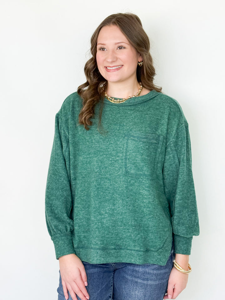 Beck - Brushed Long Sleeve Top (Dark Green)
