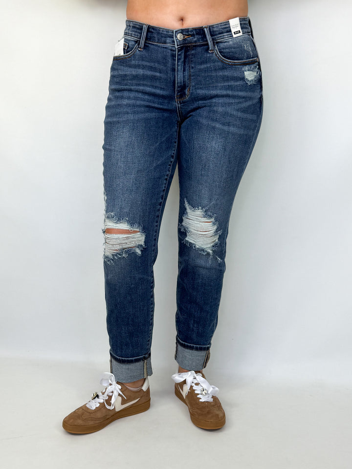 Gretchen - Mid Rise Boyfriend Distressed w/Cuff