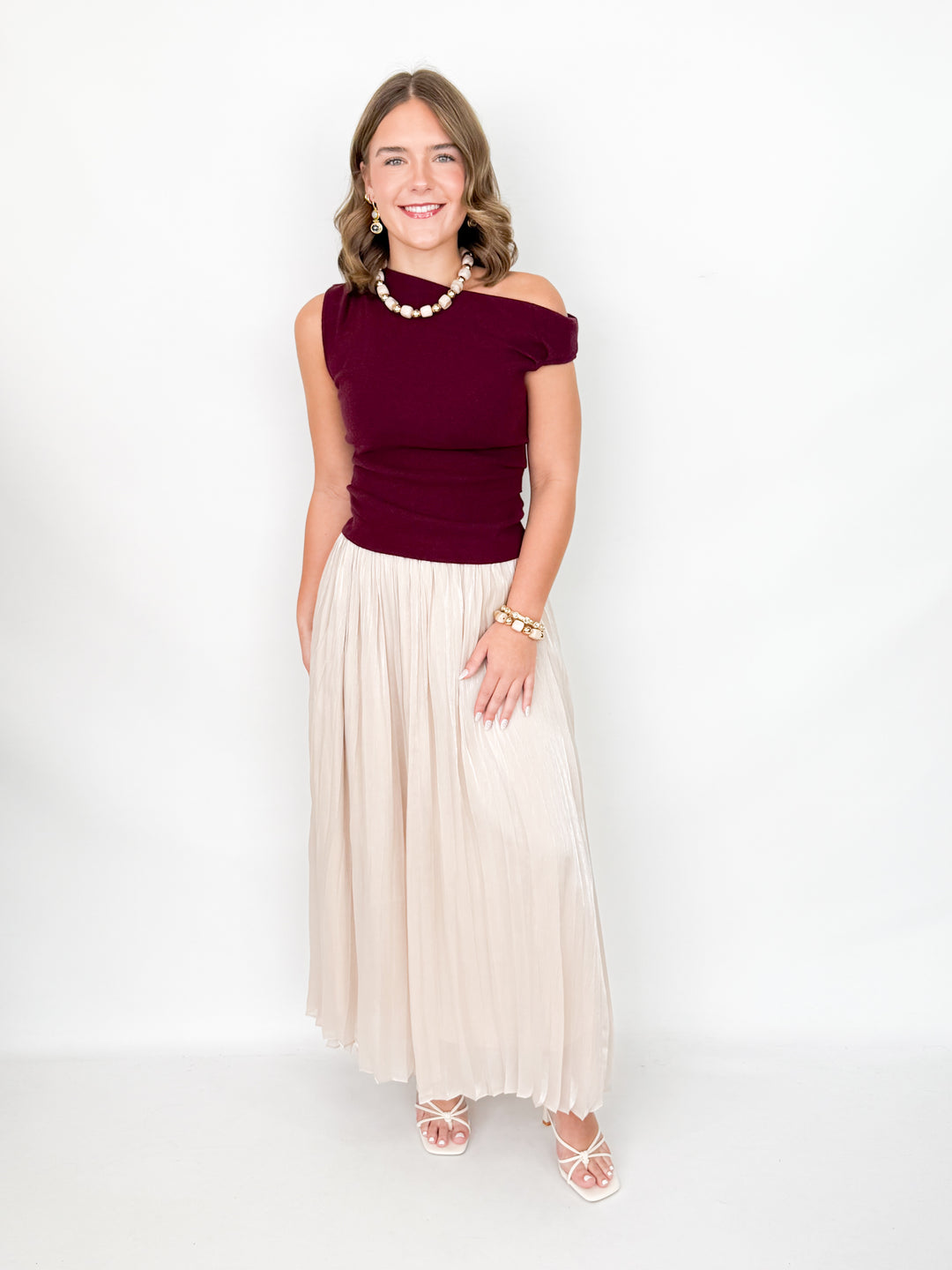 Lori - Asymetrical Neck Fitted Knit Top (Maroon)
