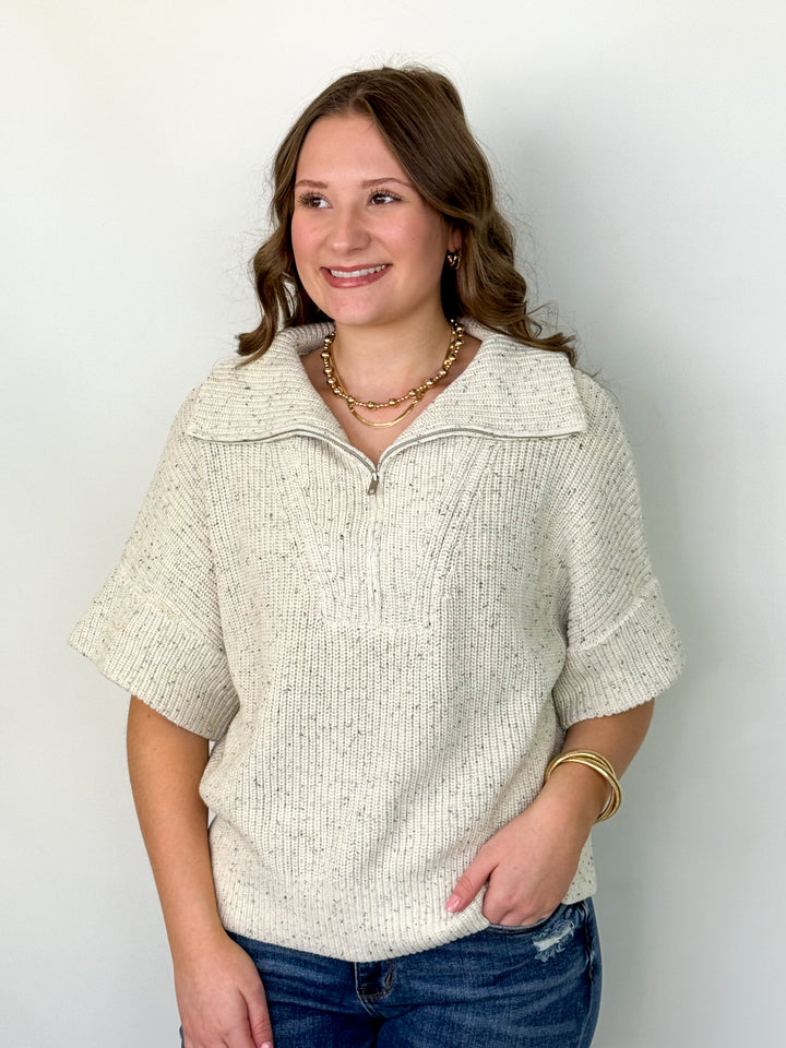 Kali - Half Zip Short Sleeve Knitted Top