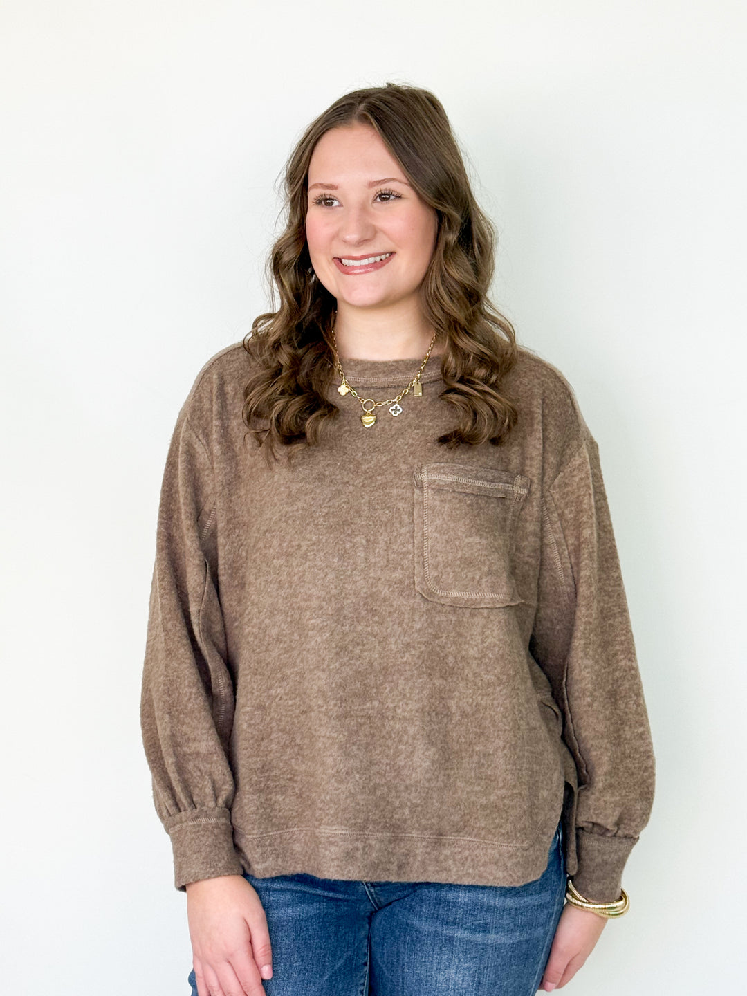 Beck - Brushed Long Sleeve Top (Mocha)