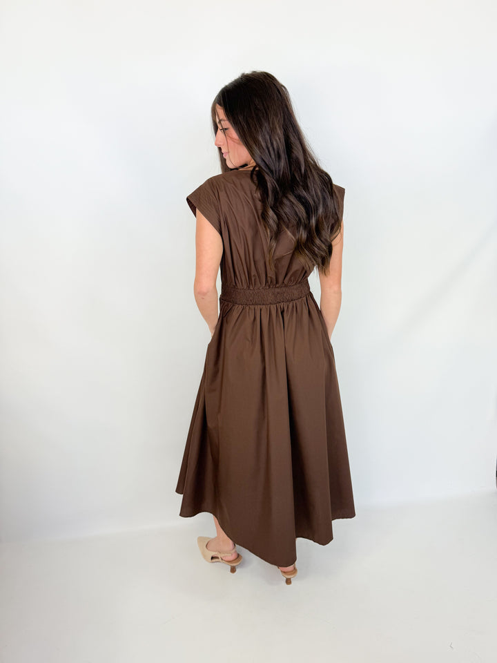 Kathryn - Front Zip Midi Dress (Brown)