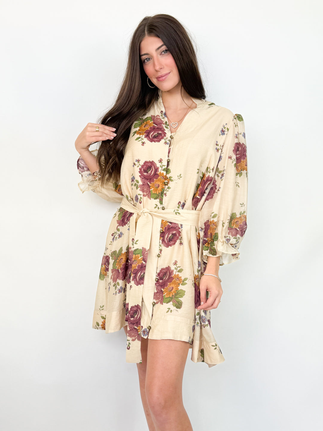 Chrissy - Floral Dress (Cream)