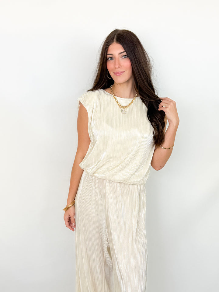 Isabella - Metallic Pleated Pant Set