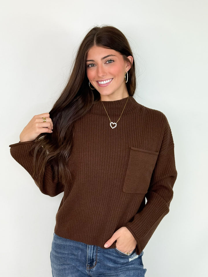 Rhea - Mock Neck Sweater (Dark Brown)