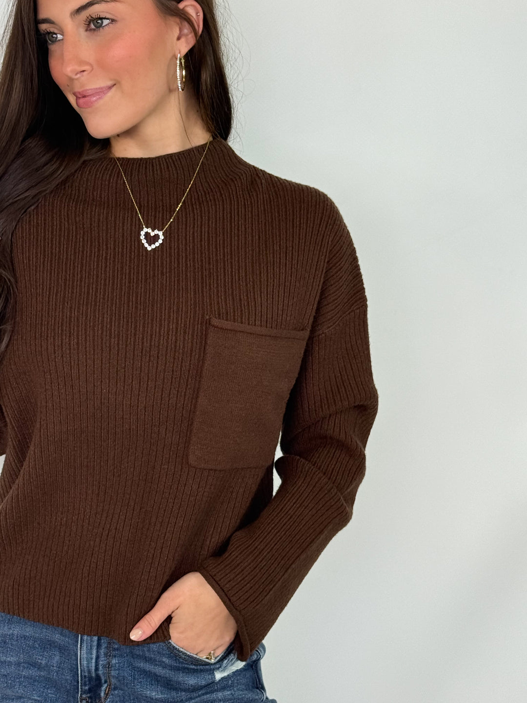 Rhea - Mock Neck Sweater (Dark Brown)
