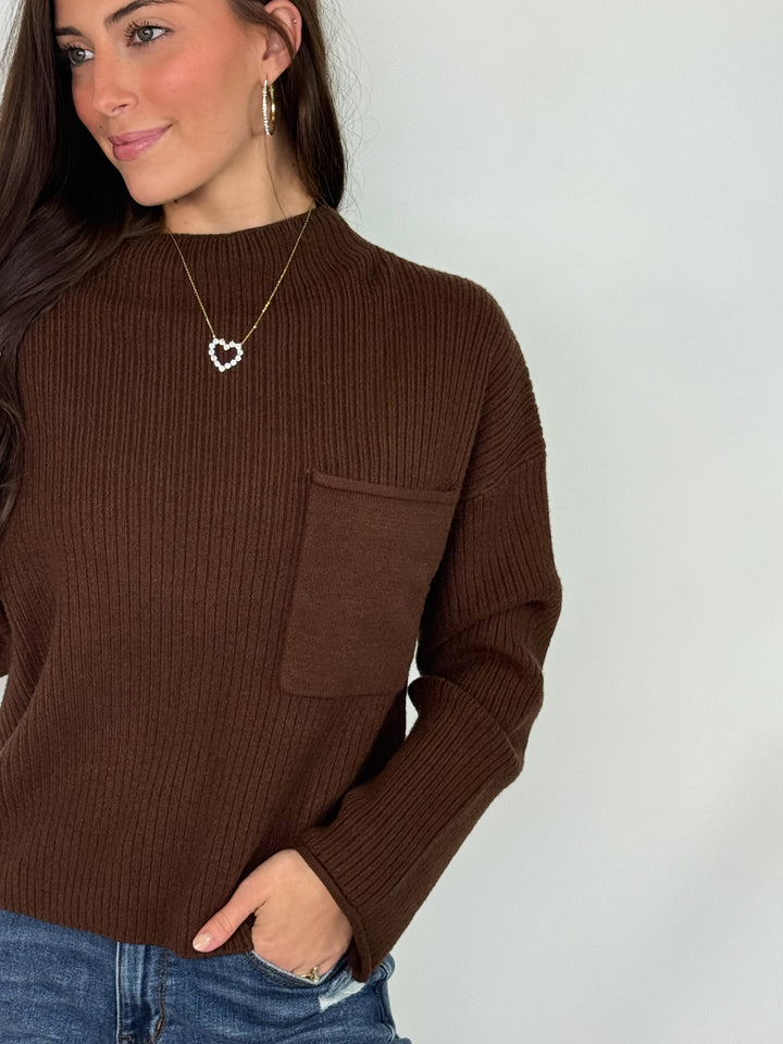 Rhea - Mock Neck Sweater (Dark Brown)