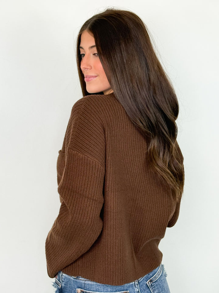 Rhea - Mock Neck Sweater (Dark Brown)