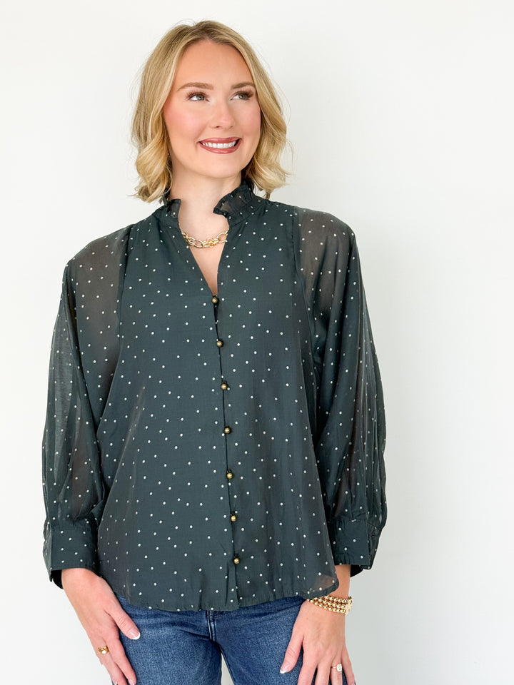Tara - Polka Dot Blouse (Forest Green)