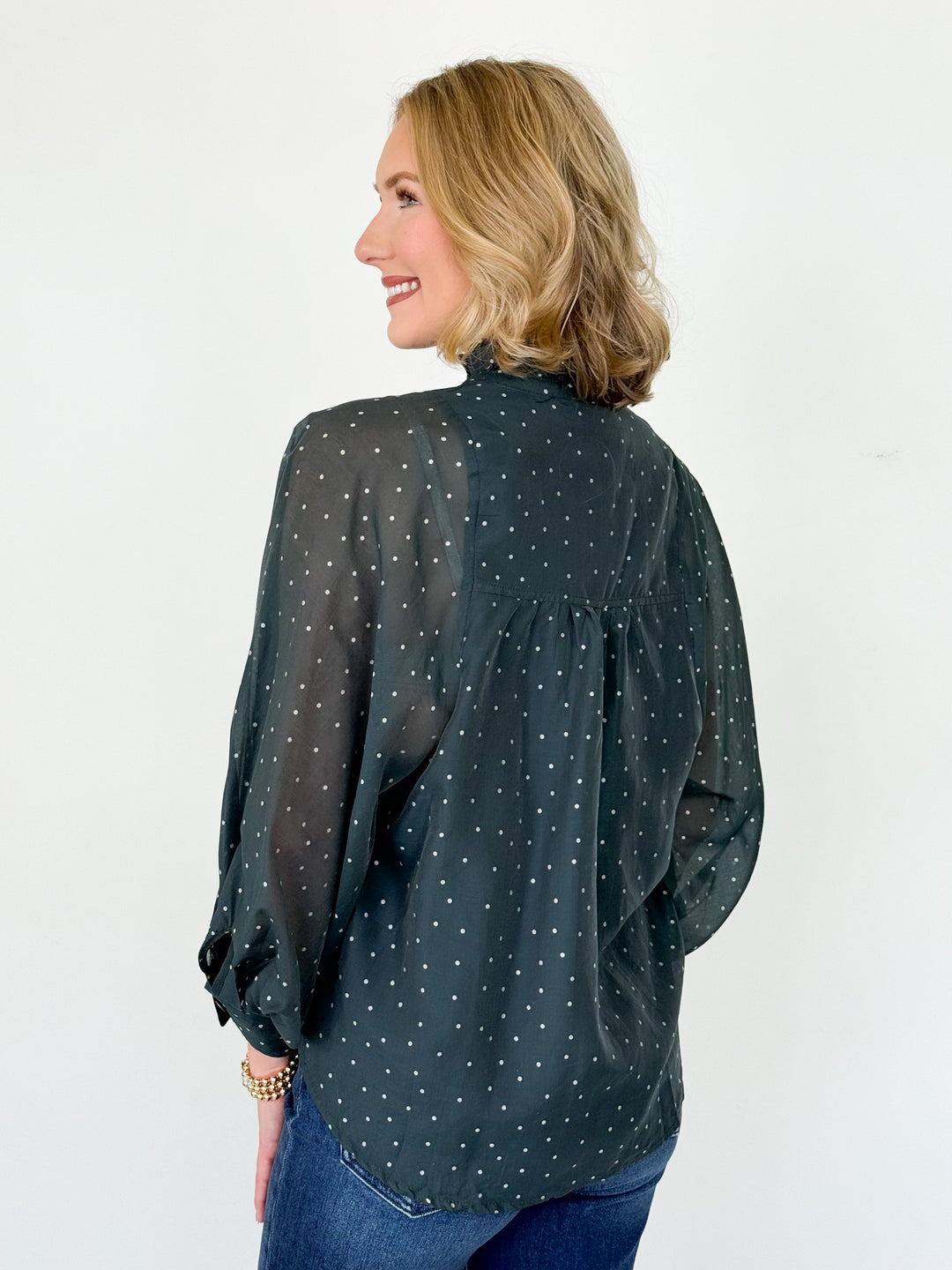 Tara - Polka Dot Blouse (Forest Green)