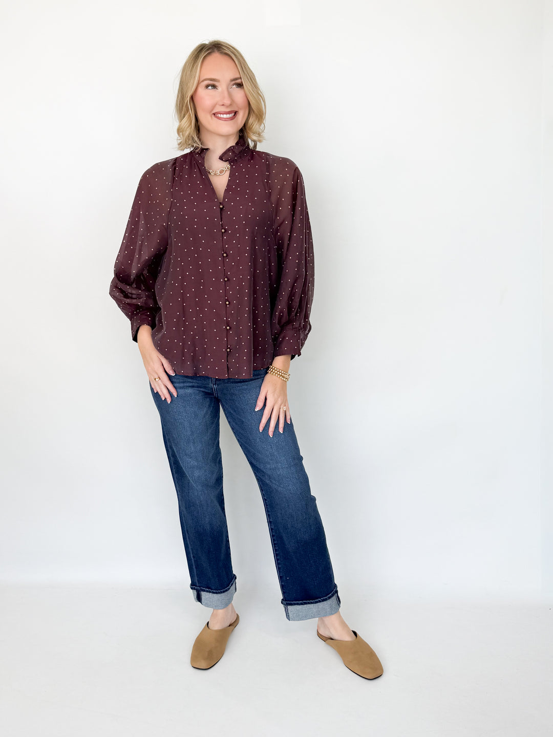 Tara - Polka Dot Blouse (Maroon)