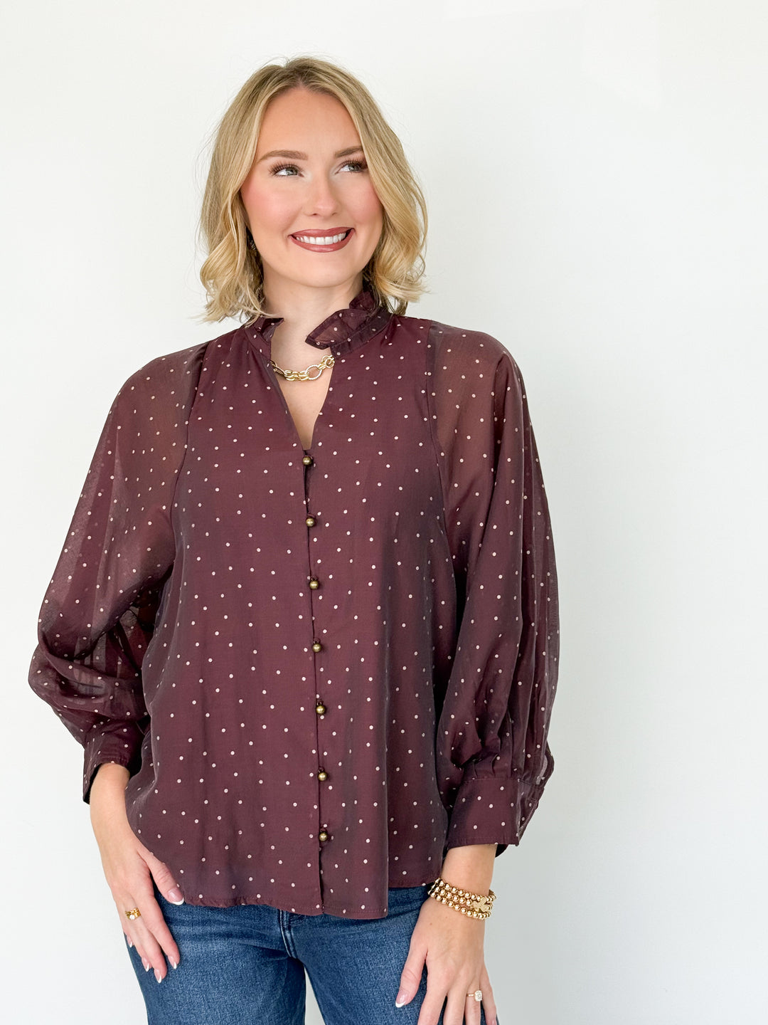 Tara - Polka Dot Blouse (Maroon)