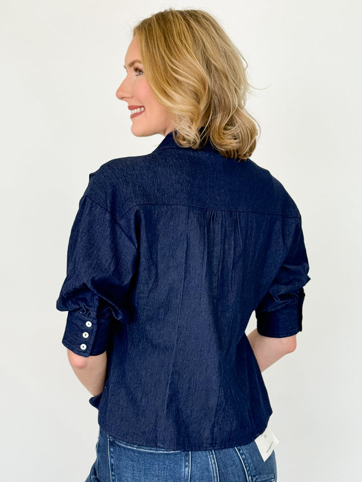 Lori - Denim Pintuck Button Down Blouse