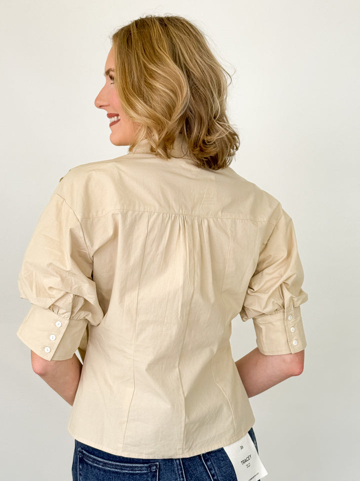 Avery - Pintuck Button Down Blouse (Sand)