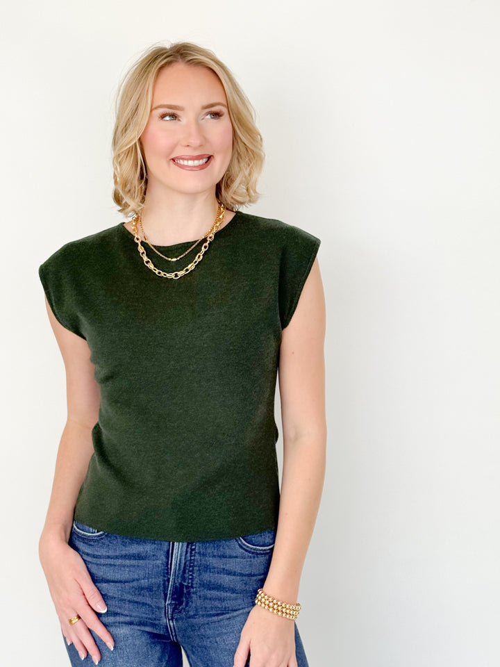 Tisha - Boat Neck Sleeveless Knit Top (Dark Green)