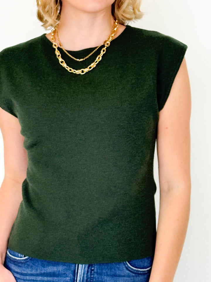 Tisha - Boat Neck Sleeveless Knit Top (Dark Green)