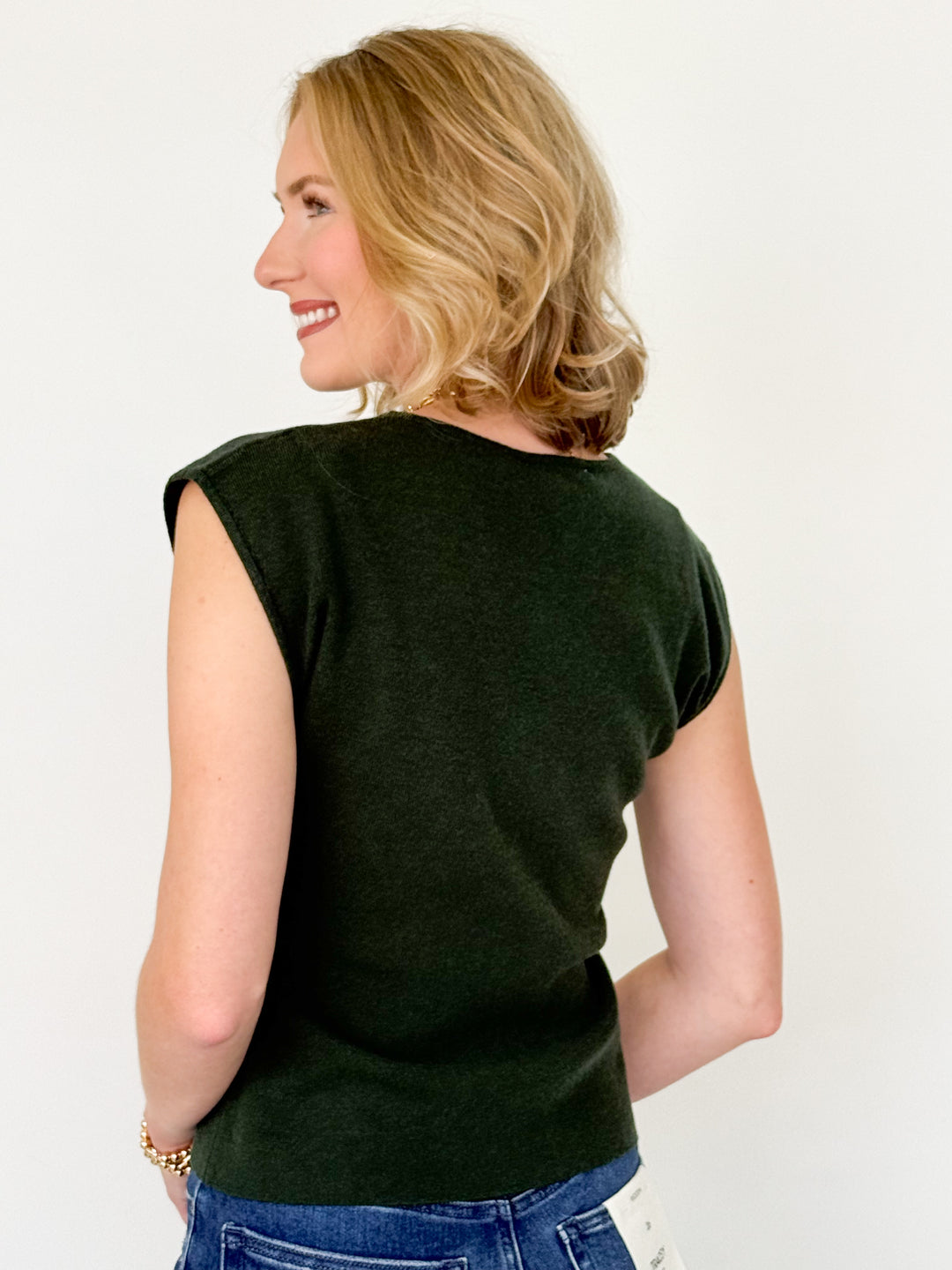 Tisha - Boat Neck Sleeveless Knit Top (Dark Green)