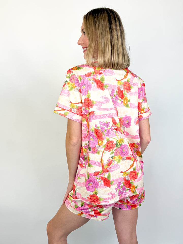 Satin Pajama Set - Parakeet & Floral