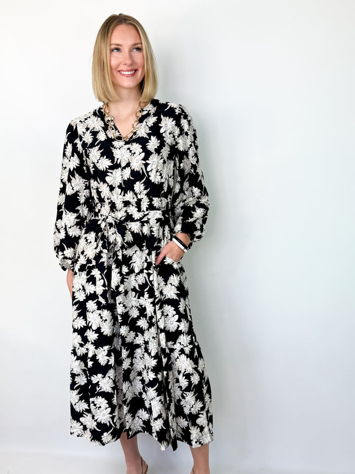 Bentley - Black Floral Midi Dress