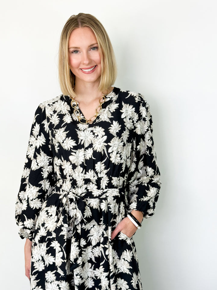 Bentley - Black Floral Midi Dress