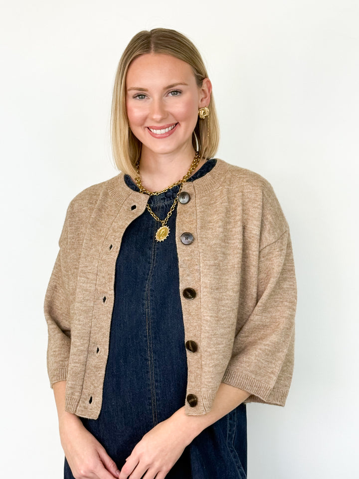 Bella - 3/4 Sleeve Mocha Cardigan