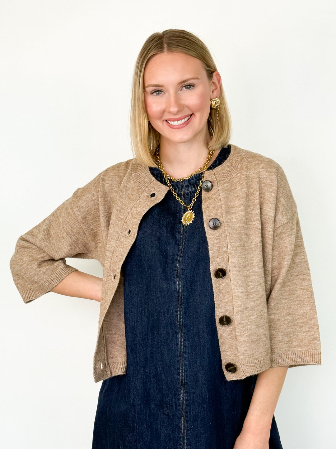 Bella - 3/4 Sleeve Mocha Cardigan