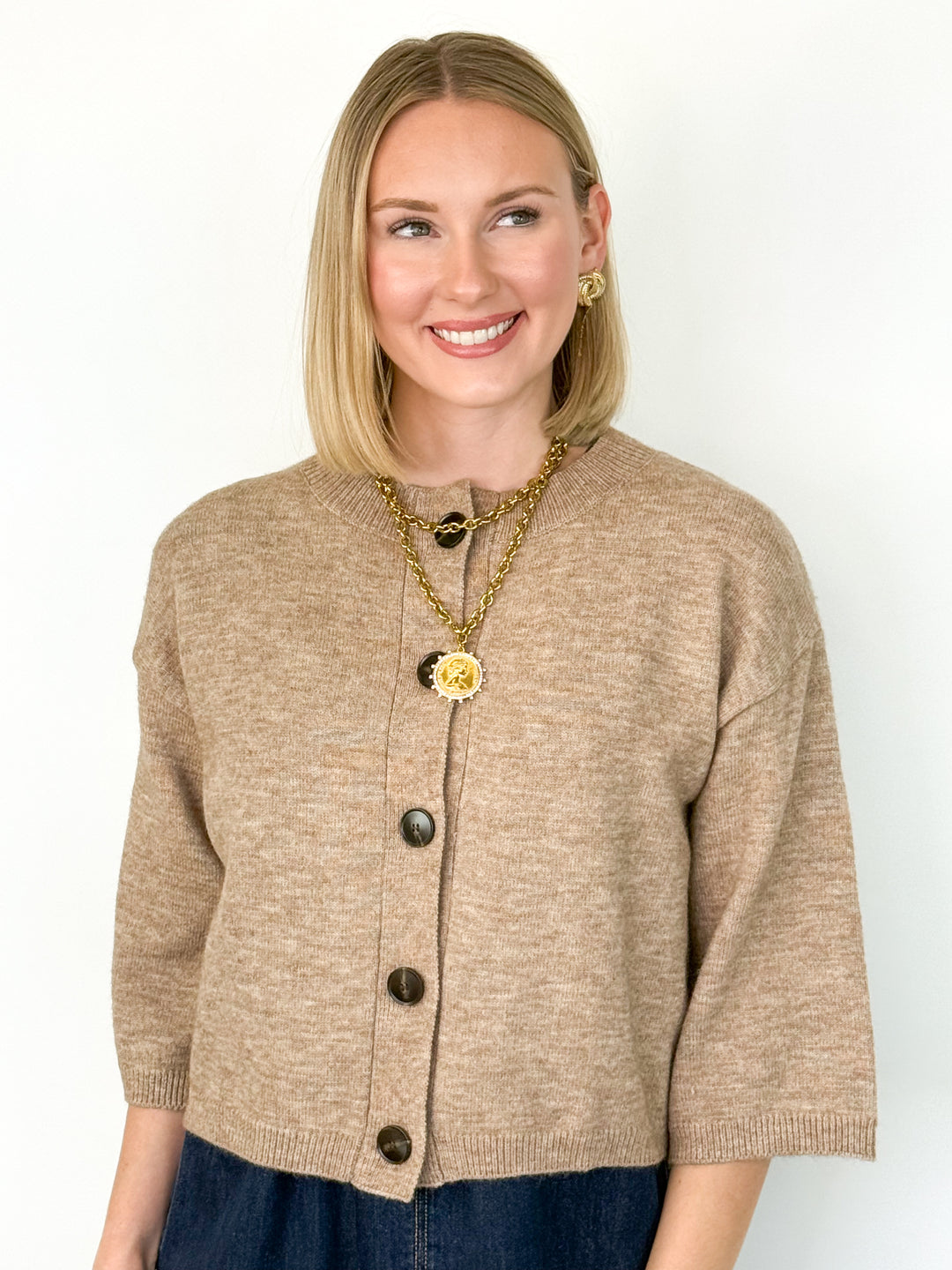 Bella - 3/4 Sleeve Mocha Cardigan