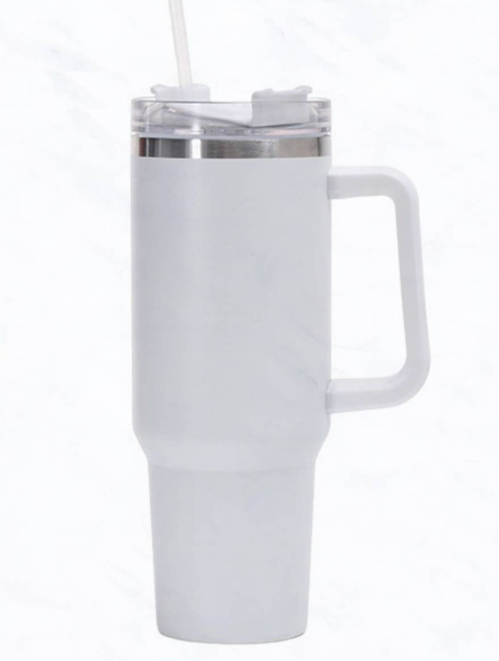 40 oz. Stainless Steel Tumbler with Handle - White