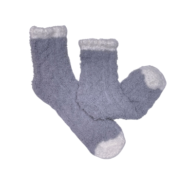 Colorblock Fuzzy Socks - Grey w/ White Trim