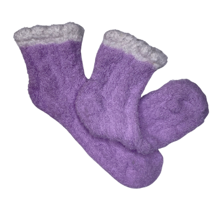 Colorblock Fuzzy Socks - Lavender w/ White Trim