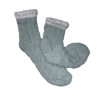 Colorblock Fuzzy Socks - Teal w/ White Trim