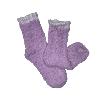 Colorblock Fuzzy Socks - Lilac w/ White Trim