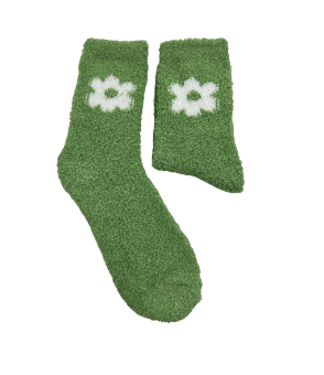 Fuzzy Flower Socks - Green