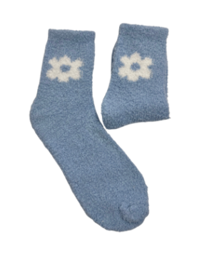 Fuzzy Flower Socks - Blue