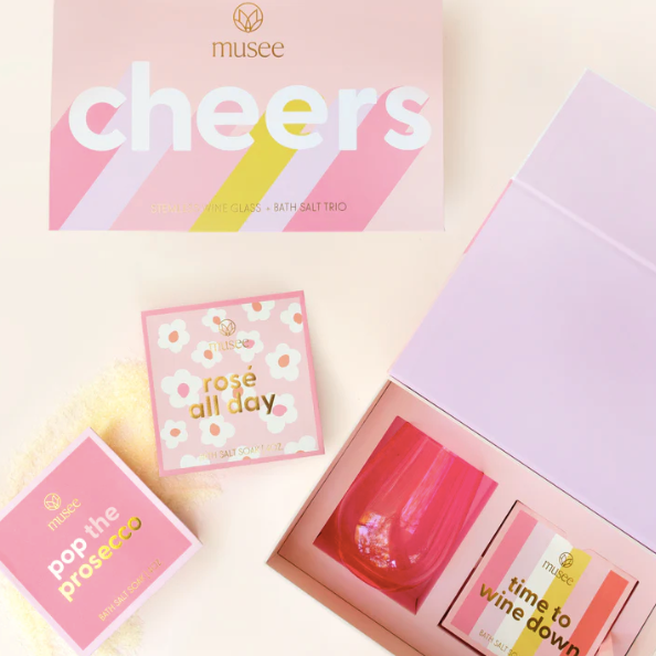 Cheers Wine Glass & Bath Salt Trio Box