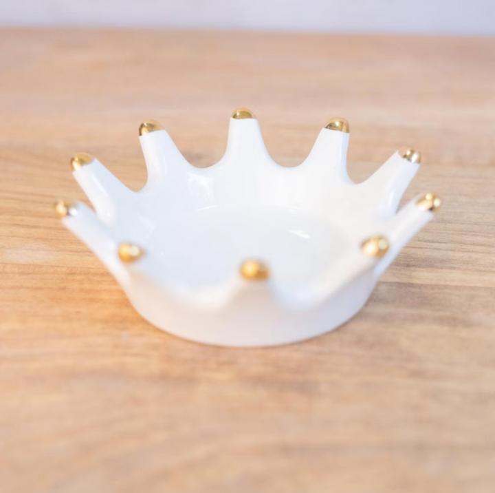 White + Gold Crown Trinket Dish