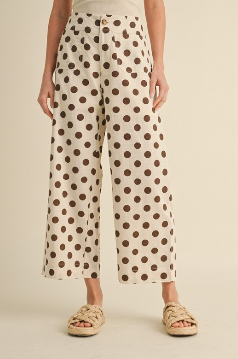 Vivian - Linen Polka Dot Pants (Brown)