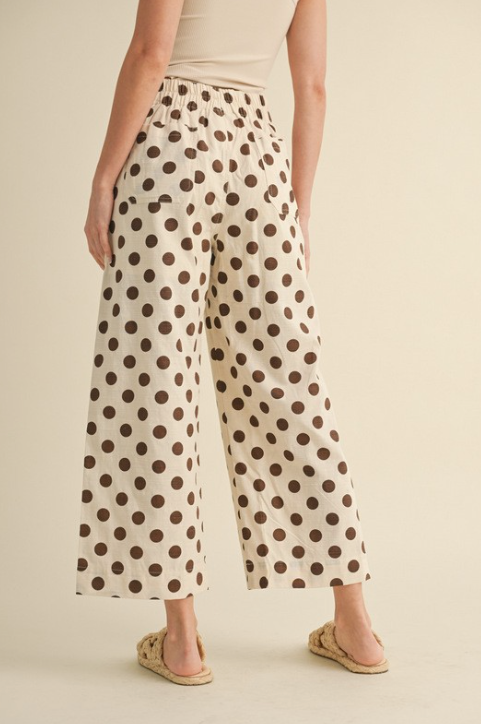 Vivian - Linen Polka Dot Pants (Brown)