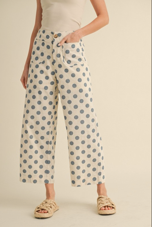 Vivian - Linen Polka Dot Pants (Blue)