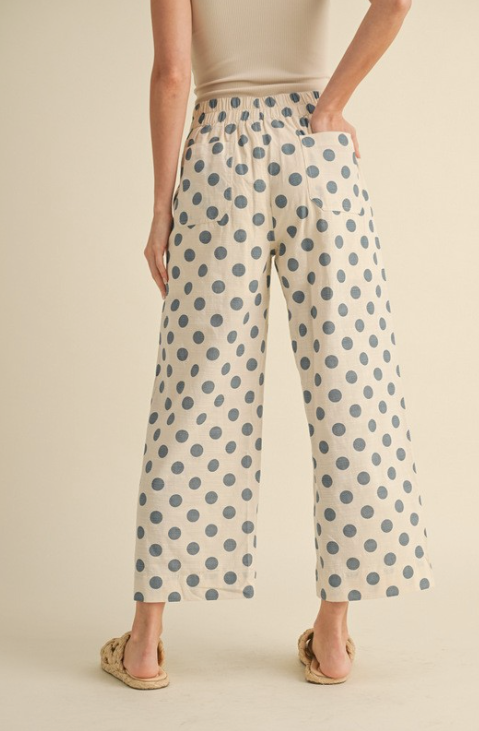 Vivian - Linen Polka Dot Pants (Blue)