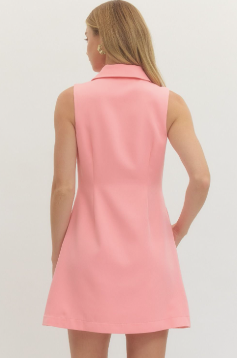 Toi - Pink Button Detail Collared Mini Dress