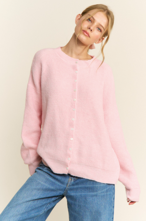 Frannie - Pink Button Front Cardigan