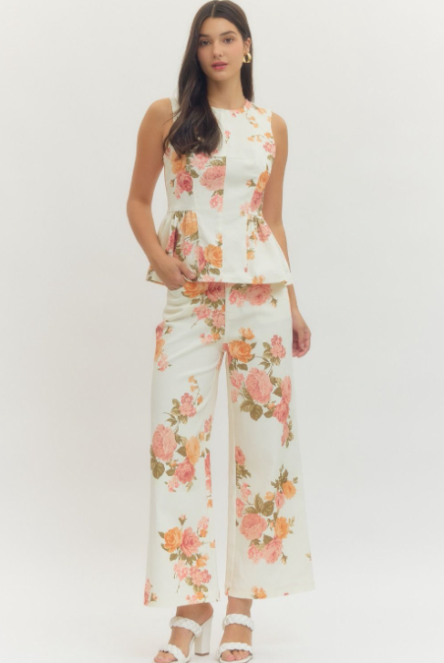 Viviana - Cream Floral Denim Pant Set – Mollie display picture 1