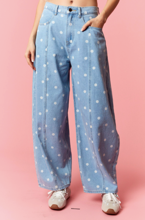 Kate - Light Washed Polka Dot Barrel Jeans