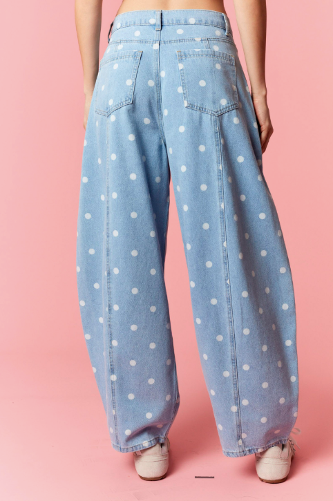 Kate - Light Washed Polka Dot Barrel Jeans