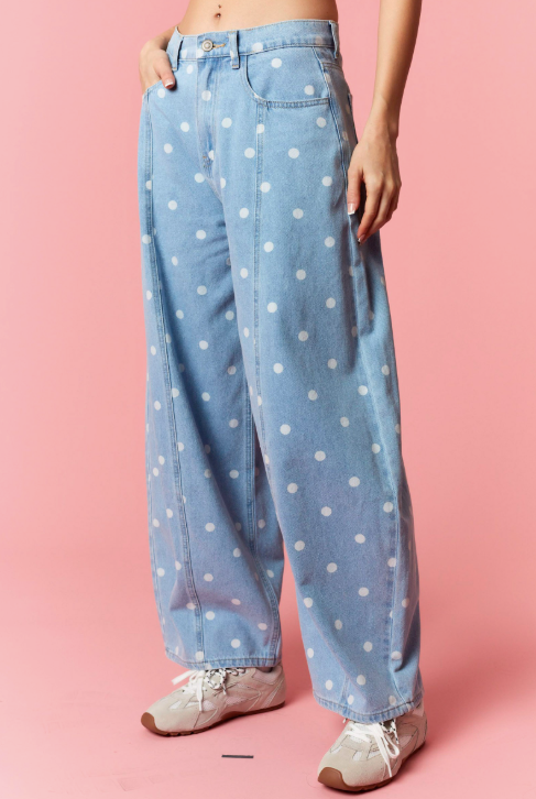 Kate - Light Washed Polka Dot Barrel Jeans