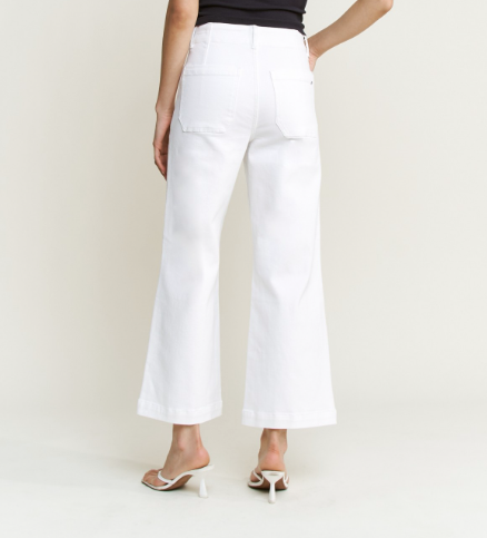 Annie - White High Rise Cropped Wide Leg Denim